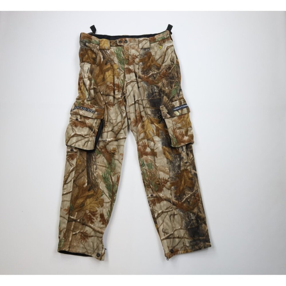 Vtg Scentblocker Mens Large Distressed Camouflage Fleece Wide Leg Cargo Pants